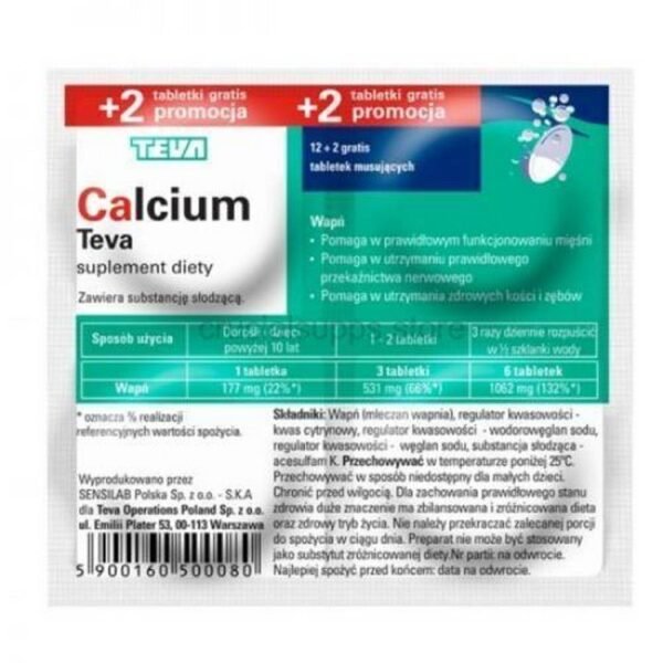 Calcium Teva - un complément alimentaire contenant du calcium sous forme de lactate. Le produit est destiné aux enfants de plus de 10 ans et aux adultes.