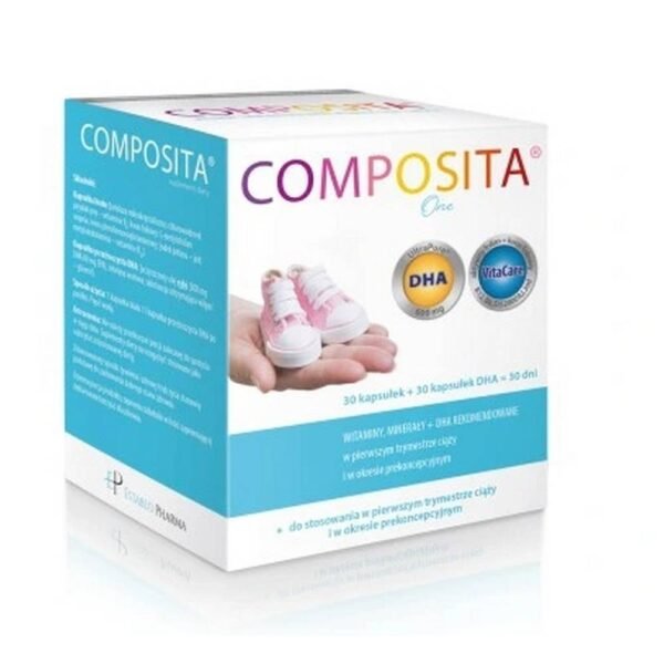 Composita One® is a dietary supplement designed for women who are planning a pregnancy or are in the first trimester. Two types of capsules (white and transparent) contain minerals, vitamins and DHA and EPA acid, which supplement a normal daily diet. The packaging is sufficient for 30 days of use.