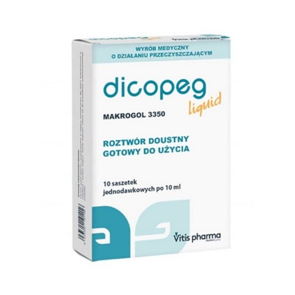 DICOPEG LIQUID is a medical device for oral use, indicated for the symptomatic treatment of constipation.