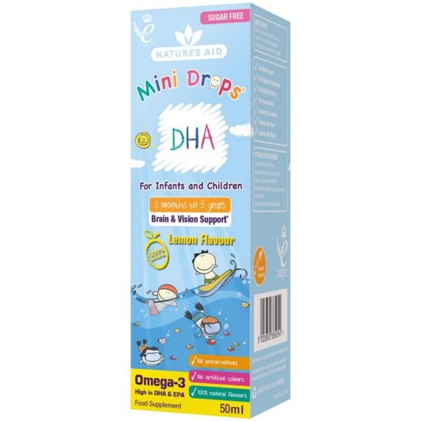DHA drops de Natures Aid est un complément alimentaire en gouttes.