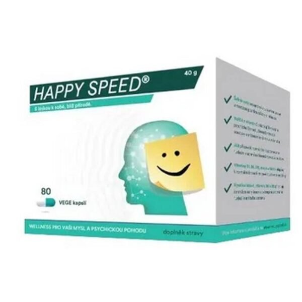 HAPPY SPEED 80 is a premium, natural nutritional supplement designed to support relaxation, mental well-being and proper functioning of the nervous system.