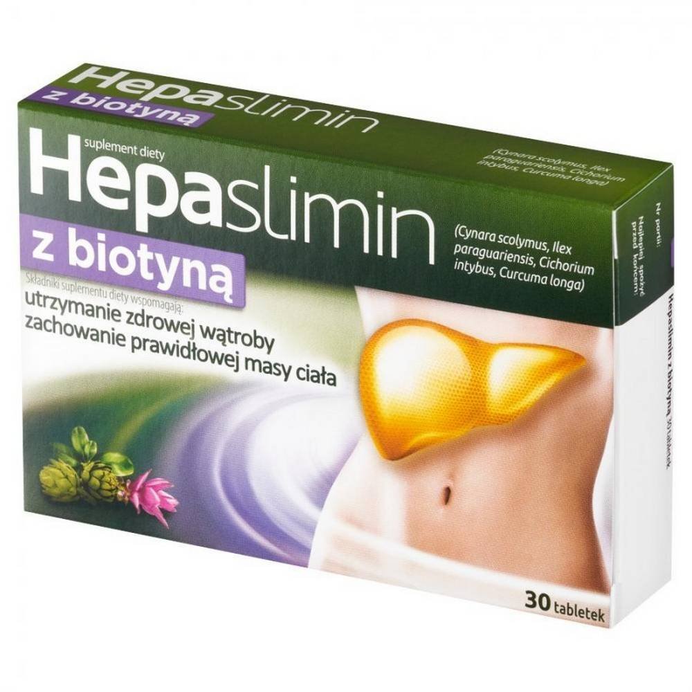 hepaslimin z biotyna 30tabl HepaSlimin с биотином — это пищевая добавка, содержащая биотин, которая помогает поддерживать здоровье волос и кожи, а также поддерживать здоровье печени и поддерживать правильный вес тела.