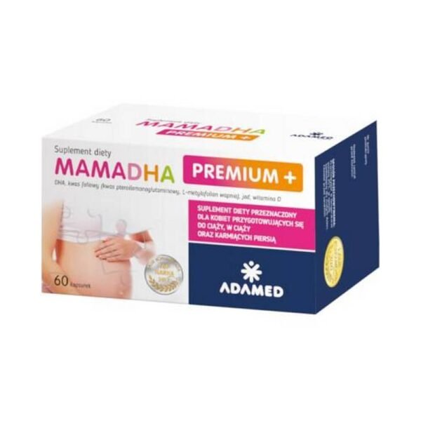 Mamadha Premium+ contains a properly selected composition of DHA, vitamins and minerals - ingredients that support the care of the pregnant woman's body and the proper development of the fetus and pregnancy.