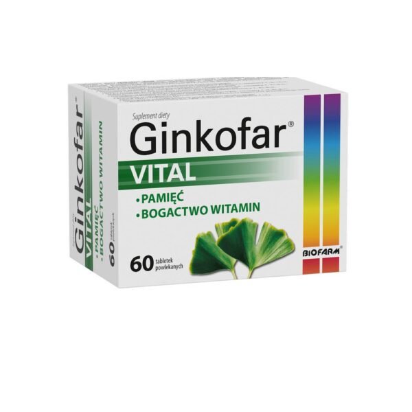 The dietary supplement Ginkofar ® Vital contains a complex of vitamins and minerals, as well as ginkgo biloba leaf extract, which supports the circulatory system and supports proper brain function in older people.