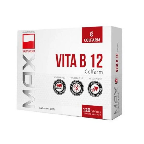 Max Vitamin B12 es un suplemento dietético que apoya la producción de glóbulos rojos y apoya el sistema inmunológico.