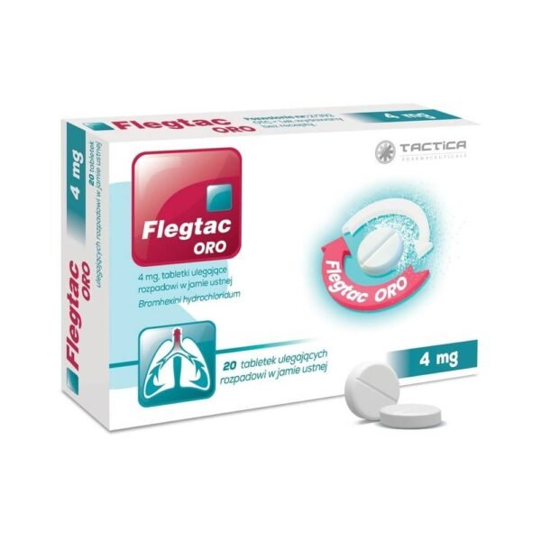 Flegtac ORO est un comprimé orodispersible utilisé pour la toux grasse, les maladies respiratoires aiguës et chroniques avec altération de l'expectoration et de la séparation du mucus.