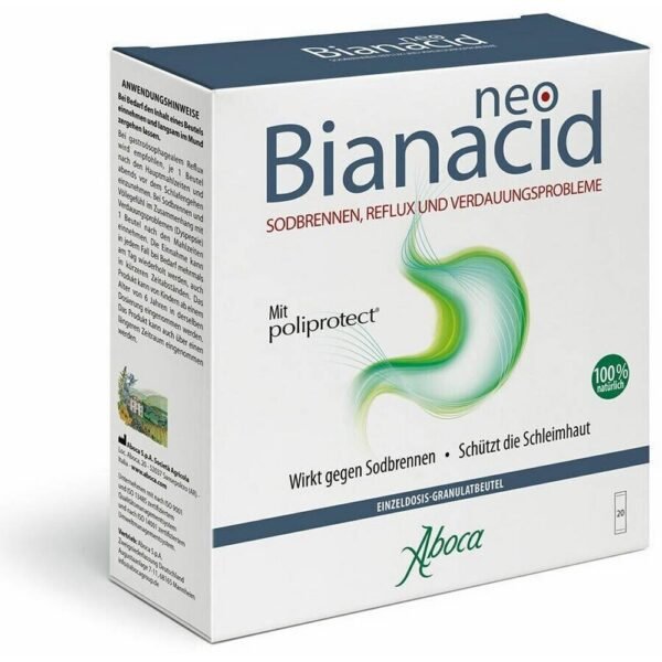 NeoBianacid is a product based on complexes of plant and mineral molecules that has a protective and soothing effect on the mucous membrane of the stomach and esophagus, thus counteracting typical symptoms of irritation and inflammation.