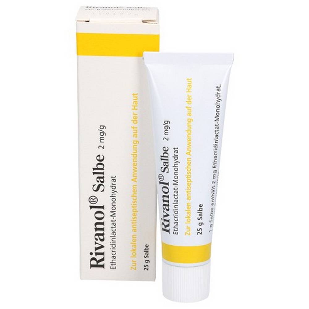 rivanol salbe 25 g Rivanol ointment with a broad antibacterial effect against wound infections (antiseptic).