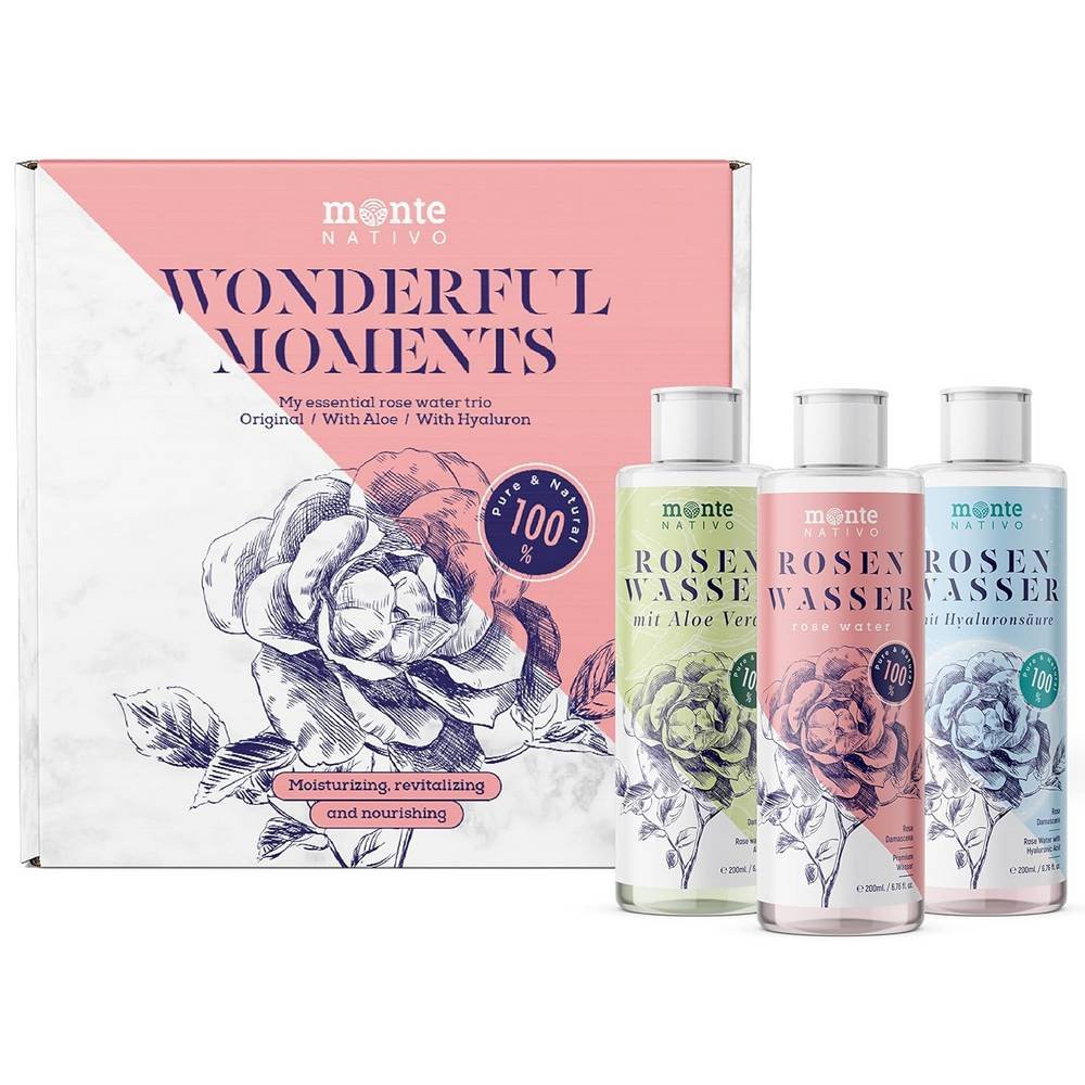 monte nativo rosenwasser geschenkset Monte Nativo Rose Water Gift Set Original with Aloe with Hyaluronic Acid anti-aging and anti-acne properties, moisturizes the skin, gives a radiant and healthy look, nourishes and reduces pores.