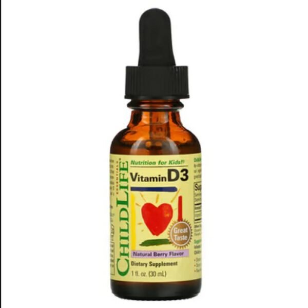 Soutien du système immunitaire - ChildLife Essentials, Vitamin D3, Natural Berry, 1 fl oz 30 ml