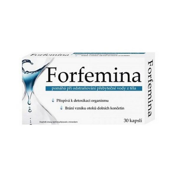 Forfemina Body Dehydration 30 Capsules is a dietary supplement designed to help reduce water retention and support a leaner body appearance. It contains a blend of herbal ingredients that aid in detoxification, improve fluid balance, and reduce bloating.