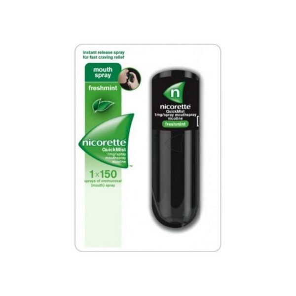 Johnson & Johnson, Nicorette Quick Nicotine & Mint 13,2 ml est un spray buccal à base de nicotine recommandé pour ceux qui veulent arrêter de fumer, peut réduire l'envie de fumer à partir de 60 secondes et est rapidement absorbé dans la bouche.