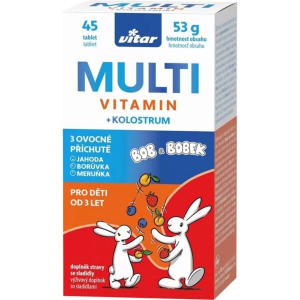 Vitar Kids Multi + Colostrum 45 Tablets – a multivitamin supplement for children, enriched with colostrum to support immune health, growth, and overall development.
