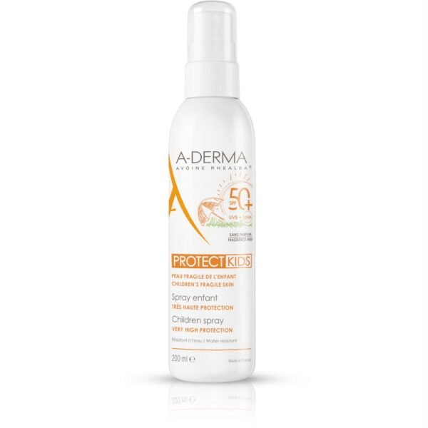 A-Derma Protect Spray for Children SPF 50+ 200ml, very high sun protection for sensitive children's skin, lightweight and water-resistant formula, easy to apply with a spray.