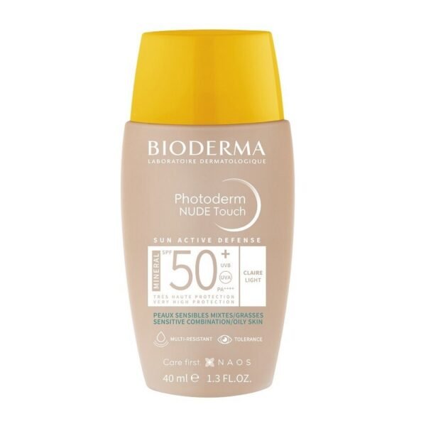 Bioderma Photoderm Nude Touch Light SPF 50+ 40ml, high sun protection with a lightweight, mattifying formula, helps even skin tone and provides a natural, flawless finish, ideal for sensitive and oily skin.