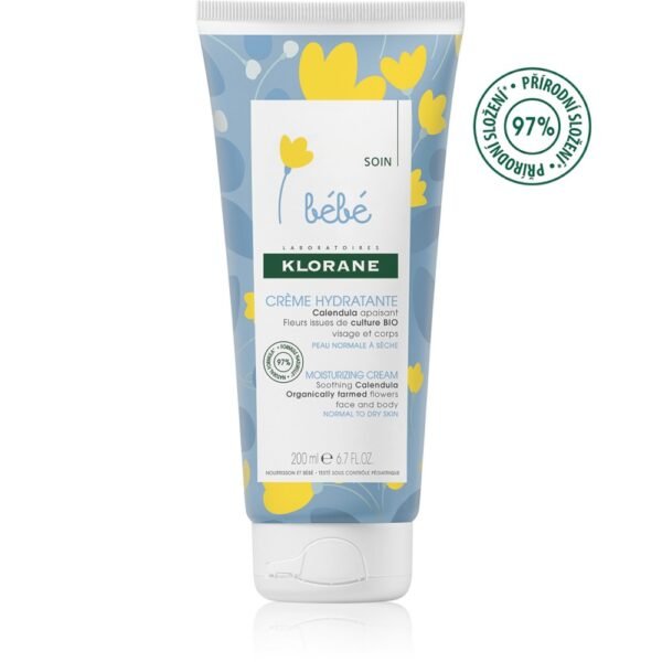 Klorane Bébé Moisturizing Cream 200ml, nourishing and soothing care for delicate baby skin, enriched with organic calendula, lightweight and fast-absorbing formula.