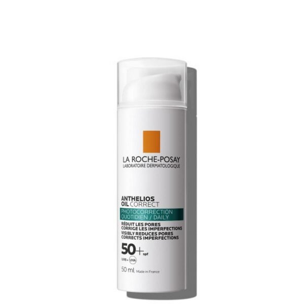 La Roche-Posay Anthelios Oil Correct SPF 50+ 50ml, high sun protection with an oil-control formula, helps mattify the skin while providing broad-spectrum UV protection, ideal for sensitive and oily skin.