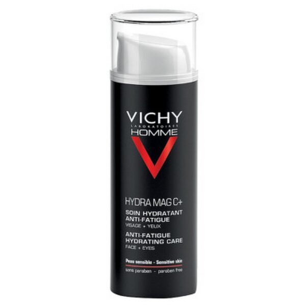 Vichy Homme Hydra Mag C+ 50ml, a revitalizing moisturizer for men, enriched with magnesium and vitamin C, helps to hydrate, brighten, and energize the skin, leaving it feeling refreshed and protected against environmental stressors.